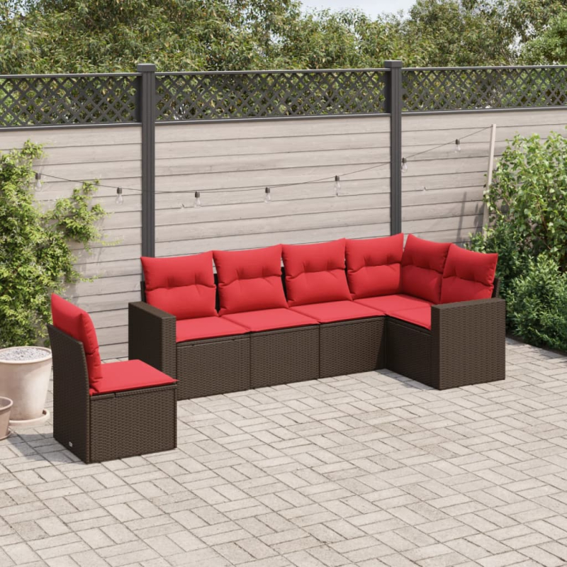 6-tlg. Garten-Sofagarnitur mit Kissen Braun Poly Rattan