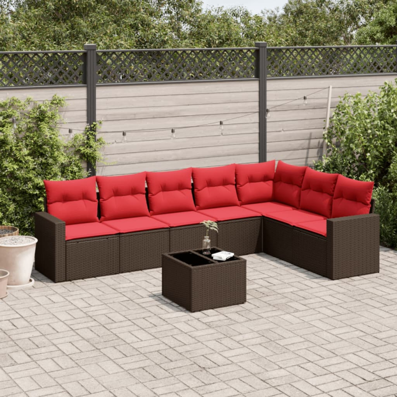 8-tlg. Garten-Sofagarnitur mit Kissen Braun Poly Rattan