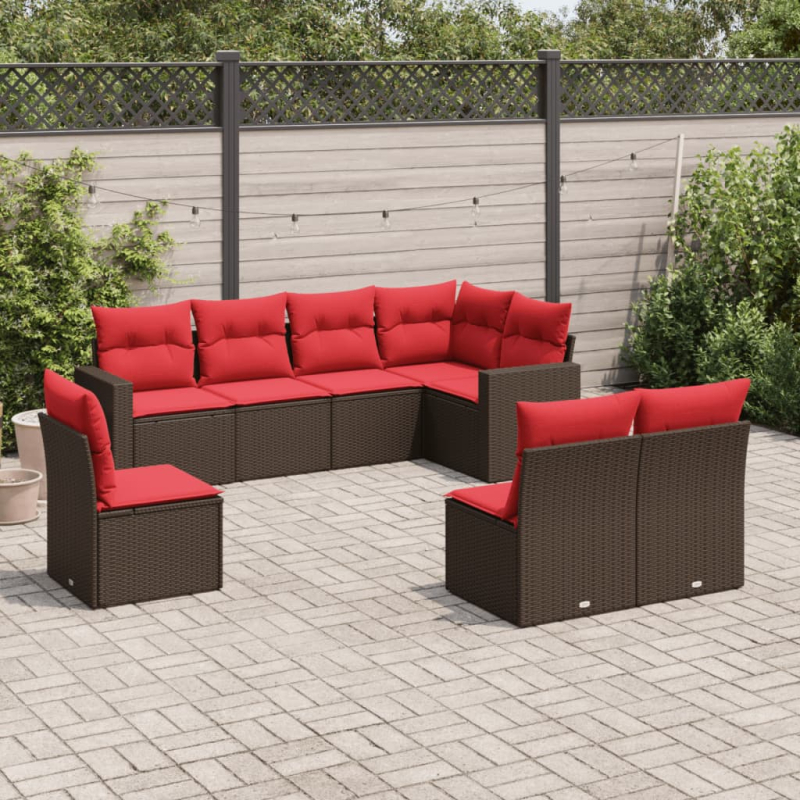 8-tlg. Garten-Sofagarnitur mit Kissen Braun Poly Rattan