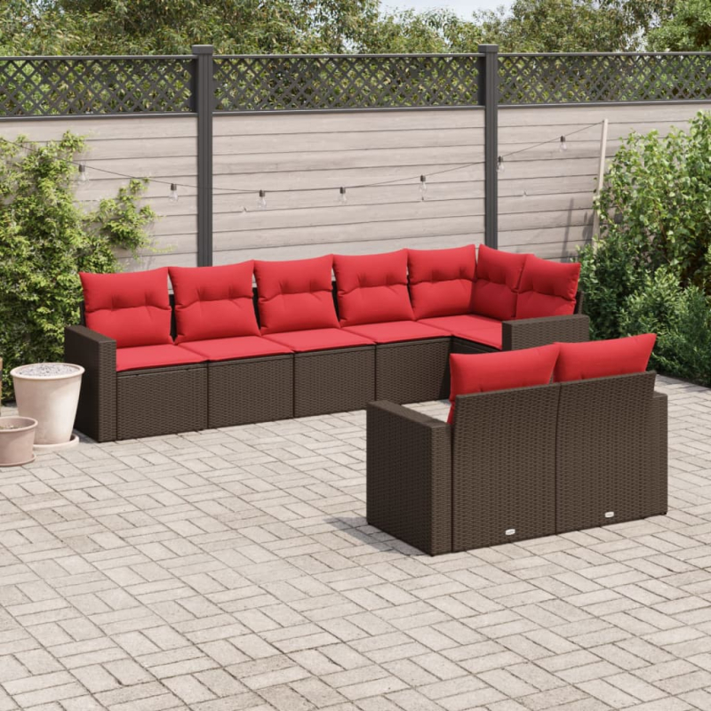 8-tlg. Garten-Sofagarnitur mit Kissen Braun Poly Rattan