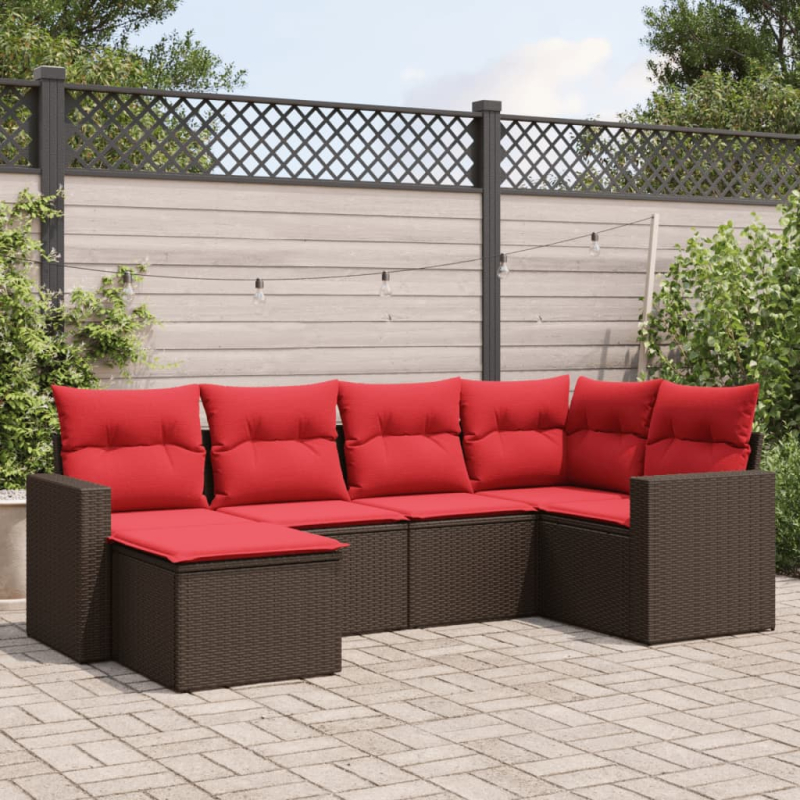 6-tlg. Garten-Sofagarnitur mit Kissen Braun Poly Rattan