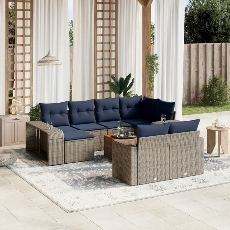 11-tlg. Garten-Sofagarnitur mit Kissen Grau Poly Rattan