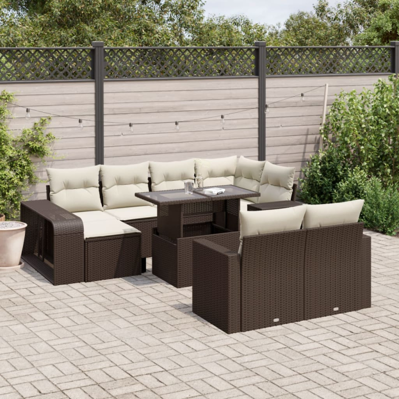 11-tlg. Garten-Sofagarnitur mit Kissen Braun Poly Rattan
