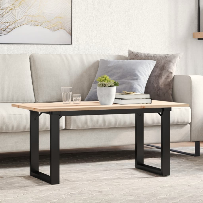 Couchtisch O-Gestell 90x40x45cm Massivholz Kiefer und Stahl