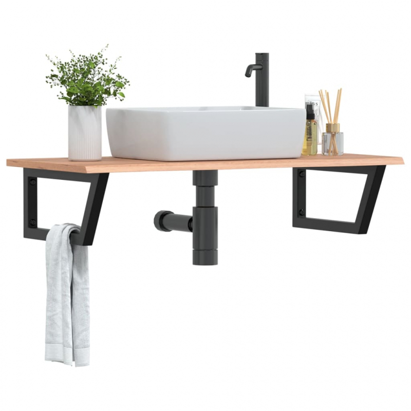 Waschtischplatte mit Halterung Stahl und Massivholz Eiche