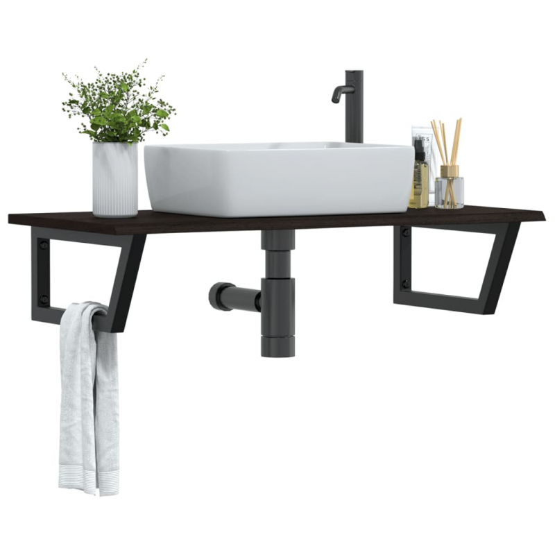 Waschtischplatte mit Halterung Stahl und Massivholz Eiche