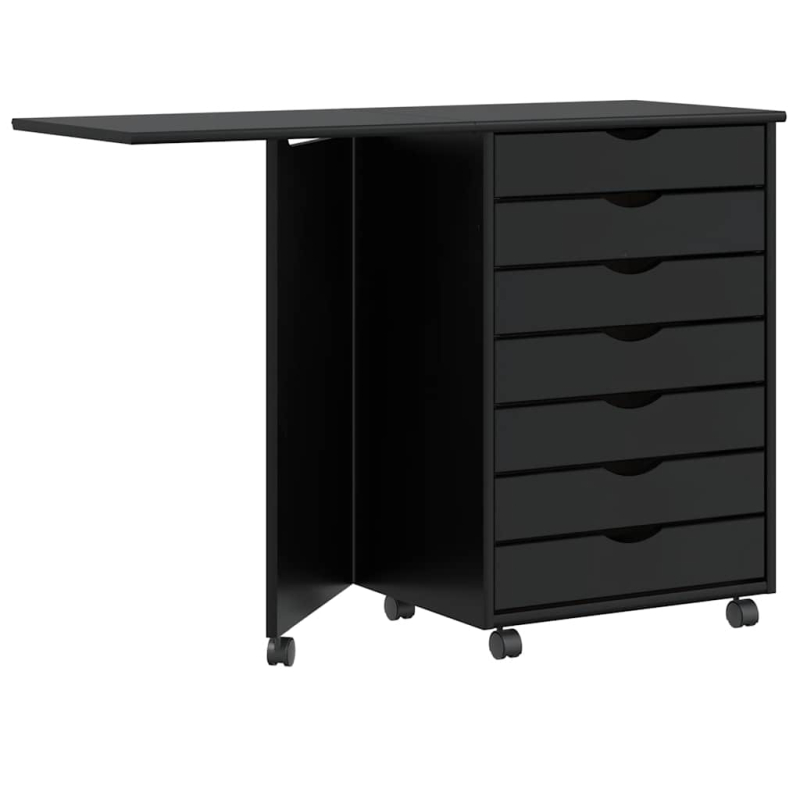 Rollschrank mit Schreibtisch MOSS Schwarz Massivholz Kiefer