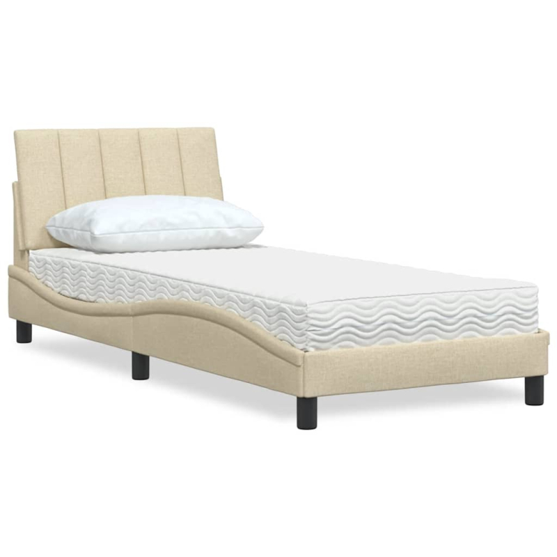 Bett mit Matratze Creme 90x190 cm Stoff