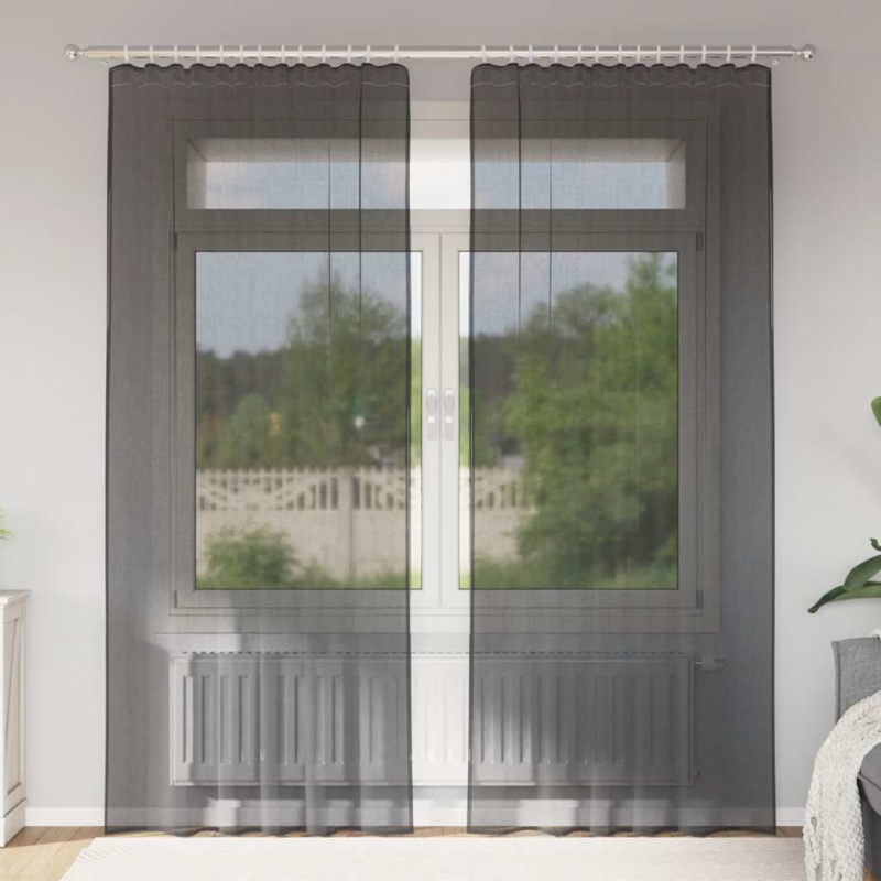 Voile Vorhänge mit Lasche 2 Stk. Schwarz