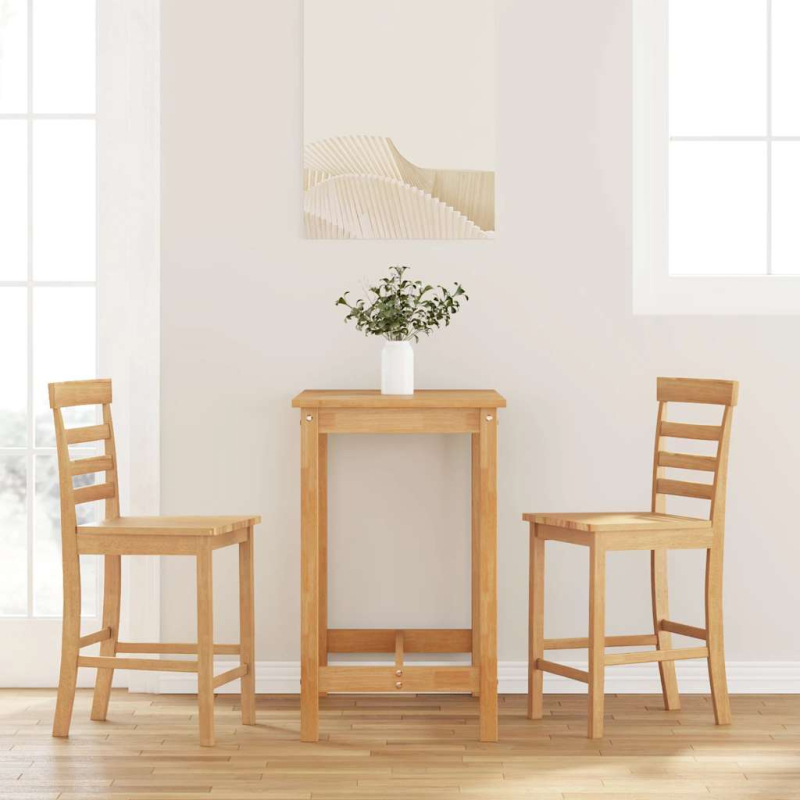 Barhocker 2 Stk. Natur Massivholz Gummibaum