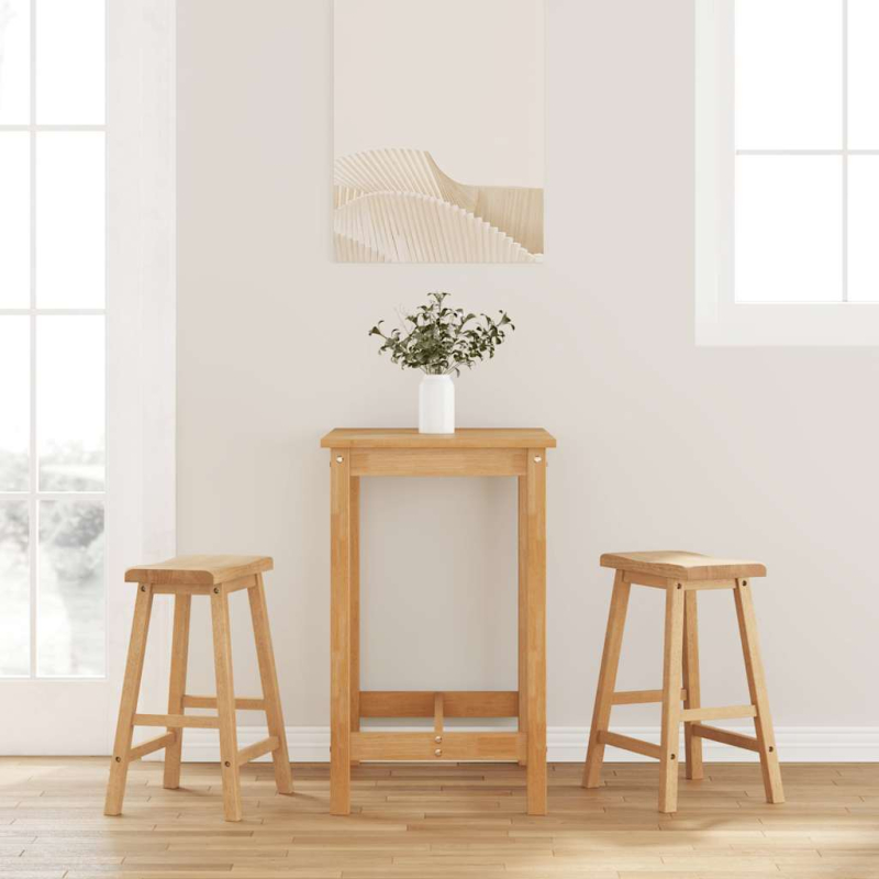 Barhocker 2 Stk. Natur Massivholz Gummibaum