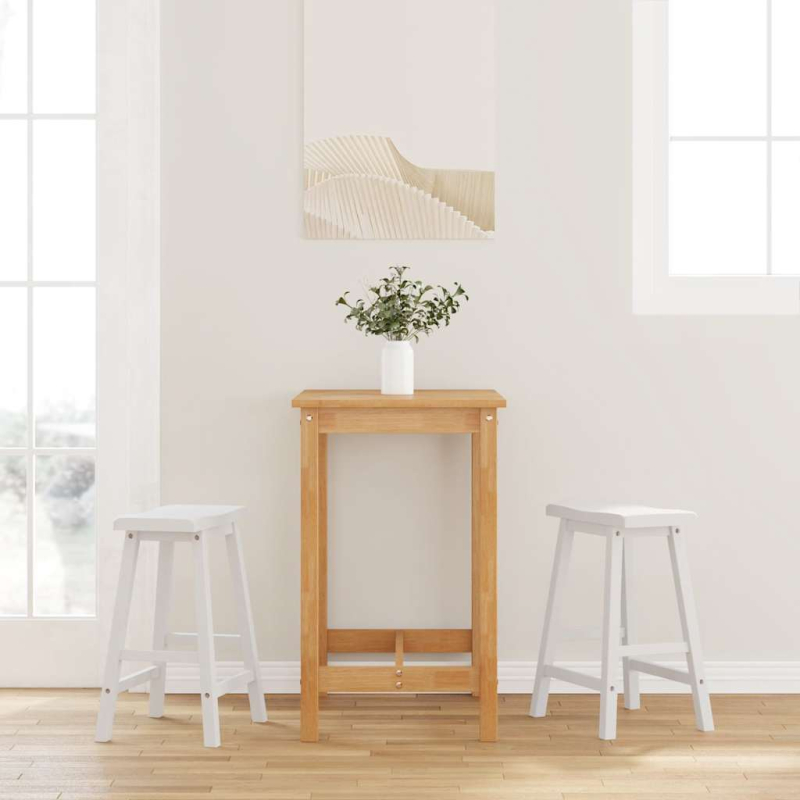 Barhocker 2 Stk. Weiß Massivholz Gummibaum