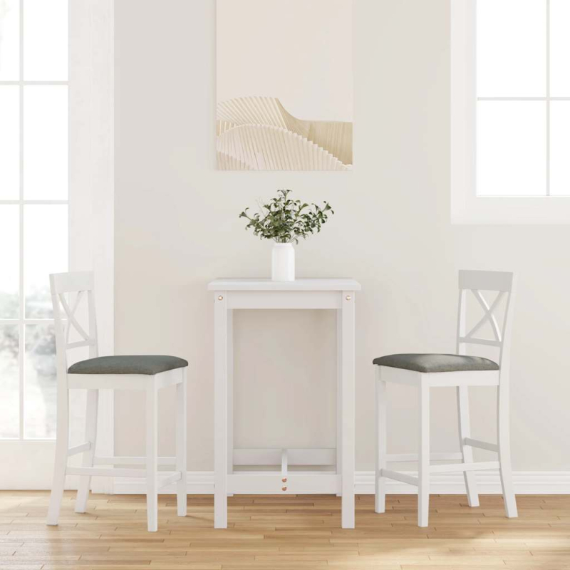 Barhocker mit Kissen 2 Stk. Weiß Massivholz Gummibaum