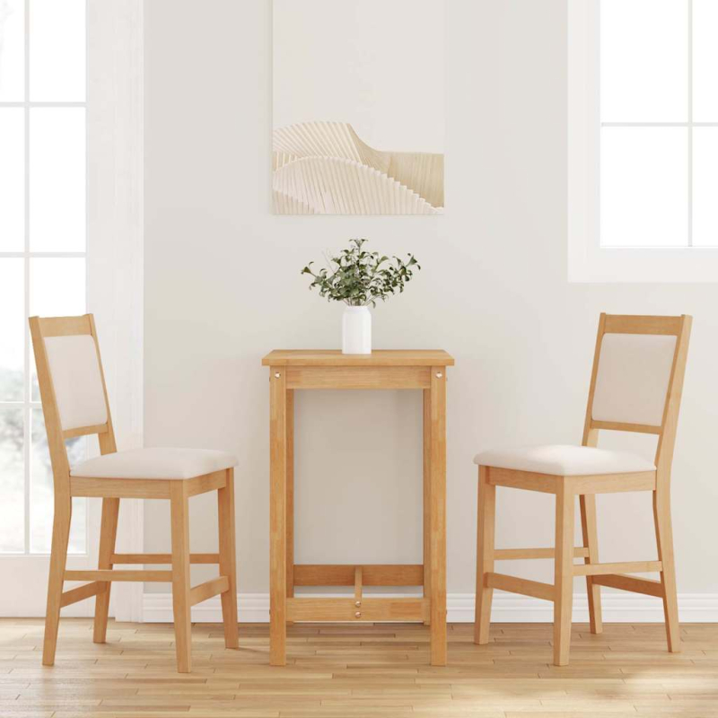 Barhocker mit Kissen 2 Stk. Natur Massivholz Gummibaum
