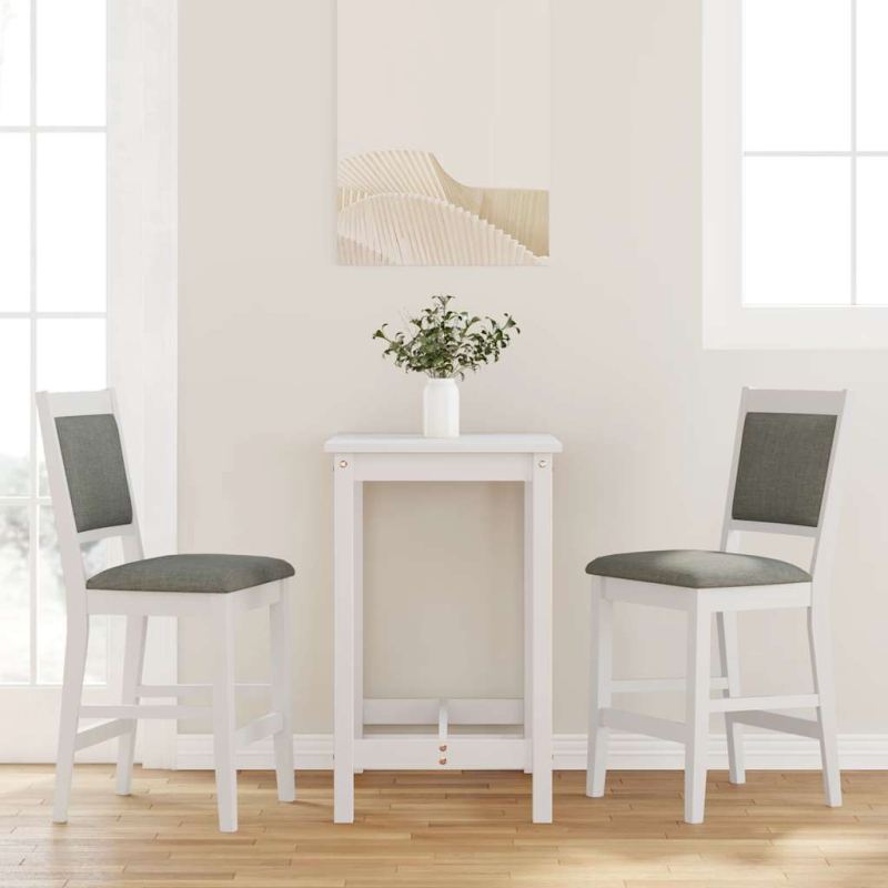 Barhocker mit Kissen 2 Stk. Weiß Massivholz Gummibaum