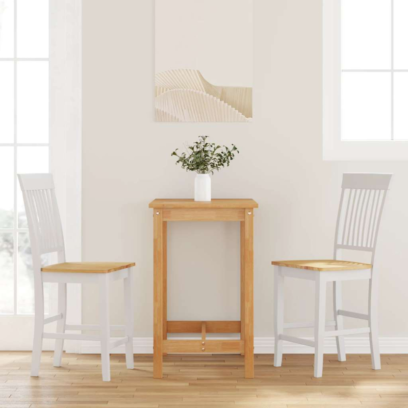Barhocker 2 Stk. Weiß Massivholz Gummibaum