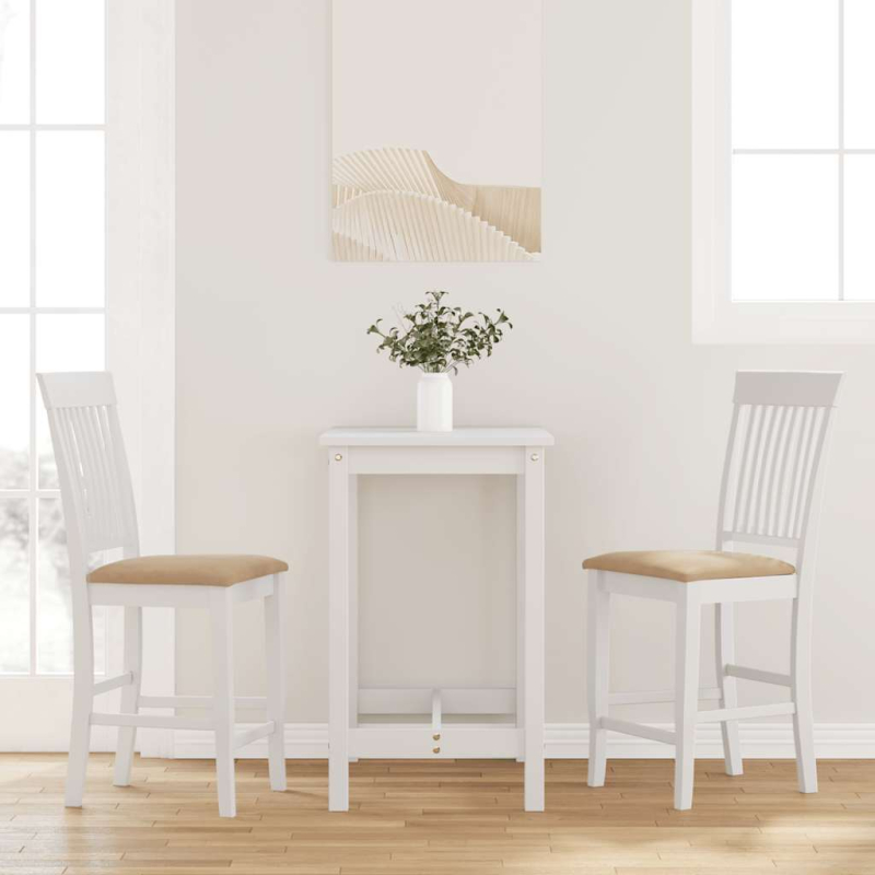 Barhocker mit Kissen 2 Stk. Weiß Massivholz Gummibaum