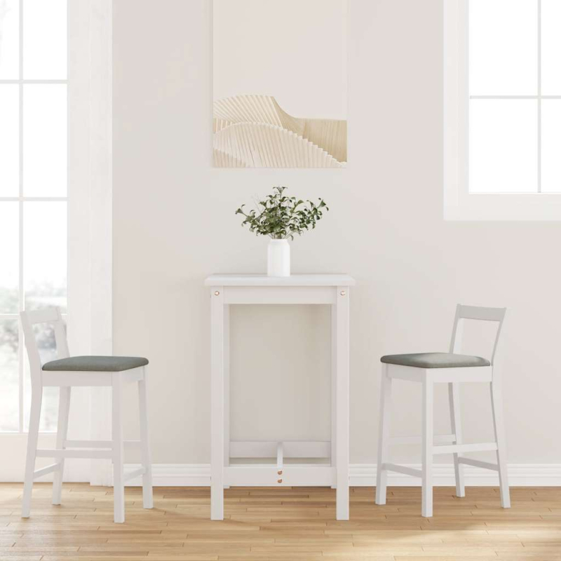 Barhocker mit Kissen 2 Stk. Weiß Massivholz Gummibaum
