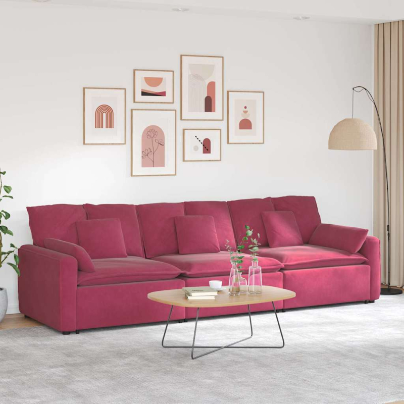 Modulares Sofa mit Kissen Weinrot