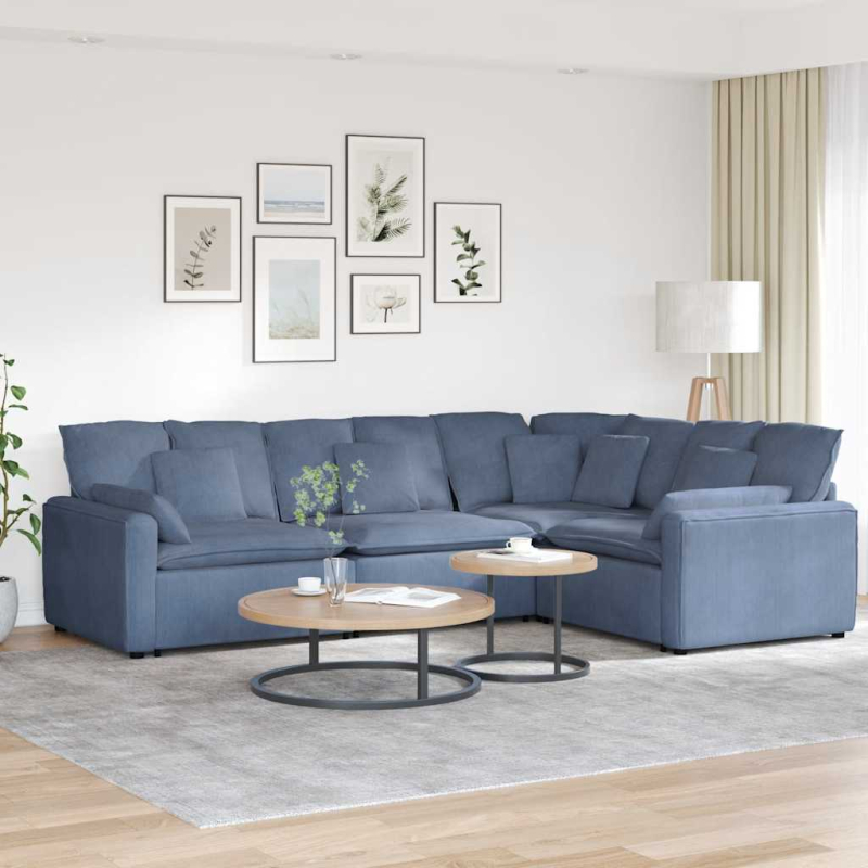 Modulares Sofa mit Kissen Cordstoff Blau