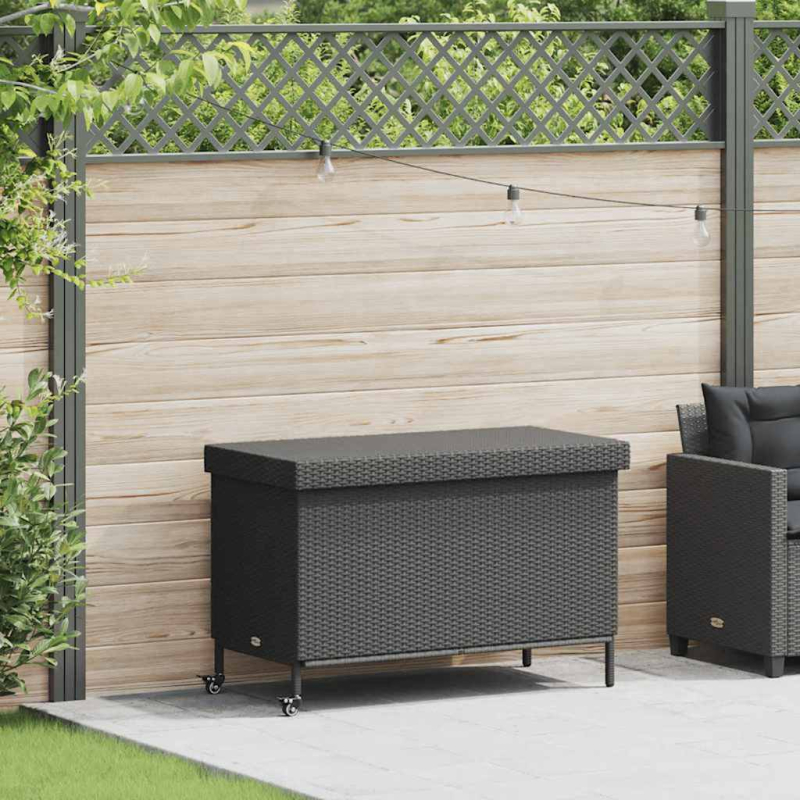 Gartentruhe mit Rollen Schwarz 110x55x73 cm Poly Rattan