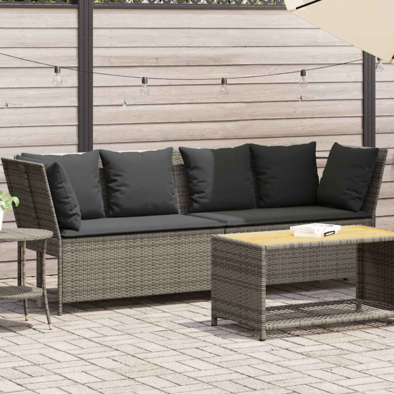 Gartensofa mit Kissen Grau Poly Rattan
