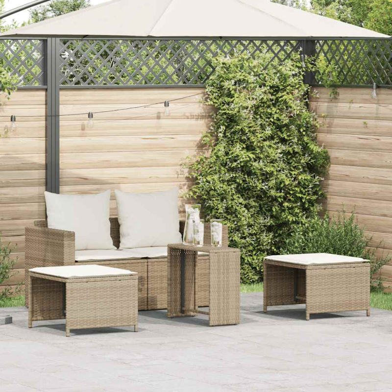 5-tlg. Garten-Sofagarnitur Kissen Stapelbar Beige Poly Rattan