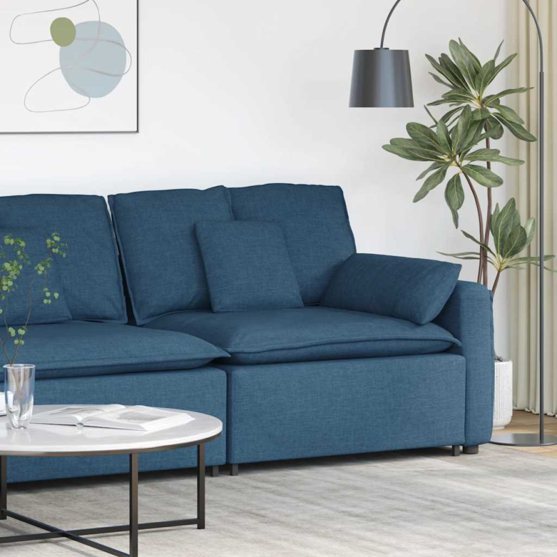 Modulares Sofa Endmodul mit Armlehne Kissen Blau 100 cm
