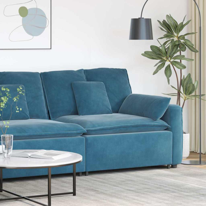 Modulares Sofa Endmodul mit Armlehne Kissen Blau 100 cm