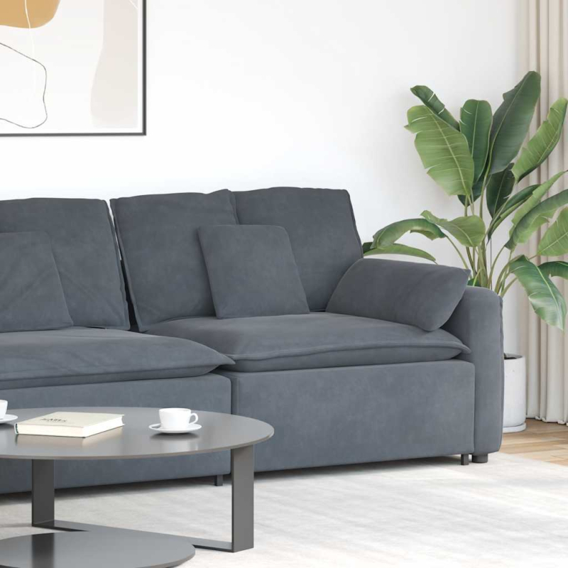 Modulares Sofa Endmodul mit Armlehne Kissen Dunkelgrau 100 cm