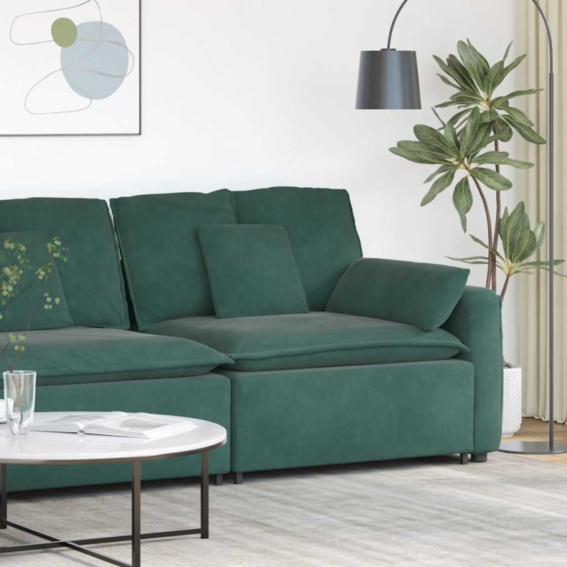 Modulares Sofa Endmodul mit Armlehne Kissen Dunkelgrün 100 cm