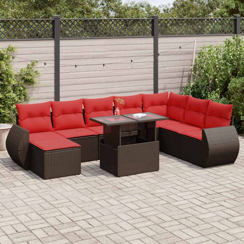 11-tlg. Garten-Sofagarnitur mit Kissen Braun Poly Rattan Akazie