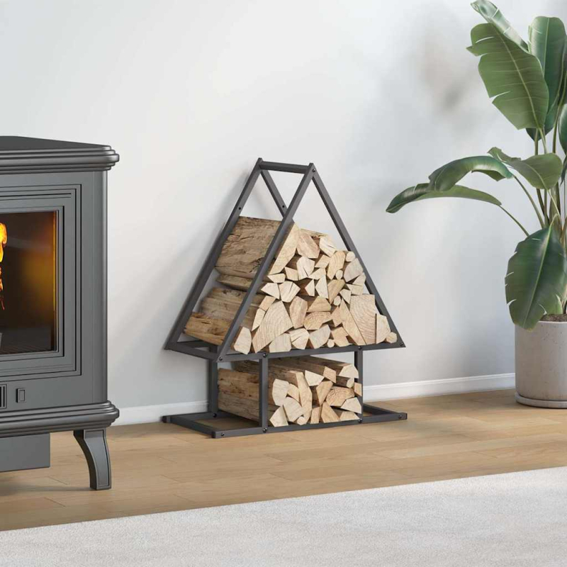 Brennholzregal Schwarz 50x25x60 cm Kaltgewalzter Stahl