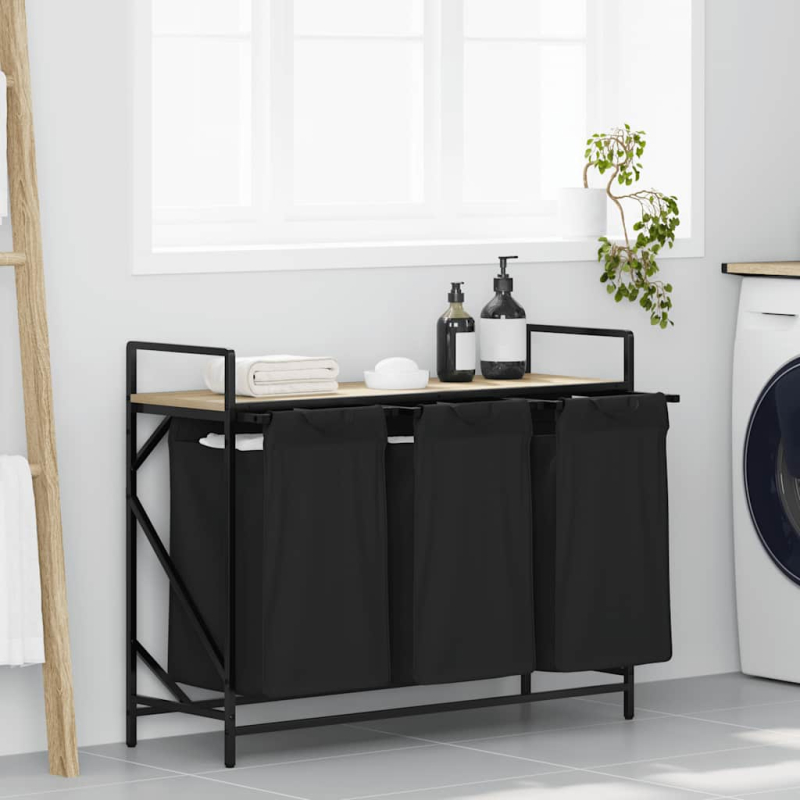 Wäschekorb 3 Fächer mit Ablage Sonoma-Eiche