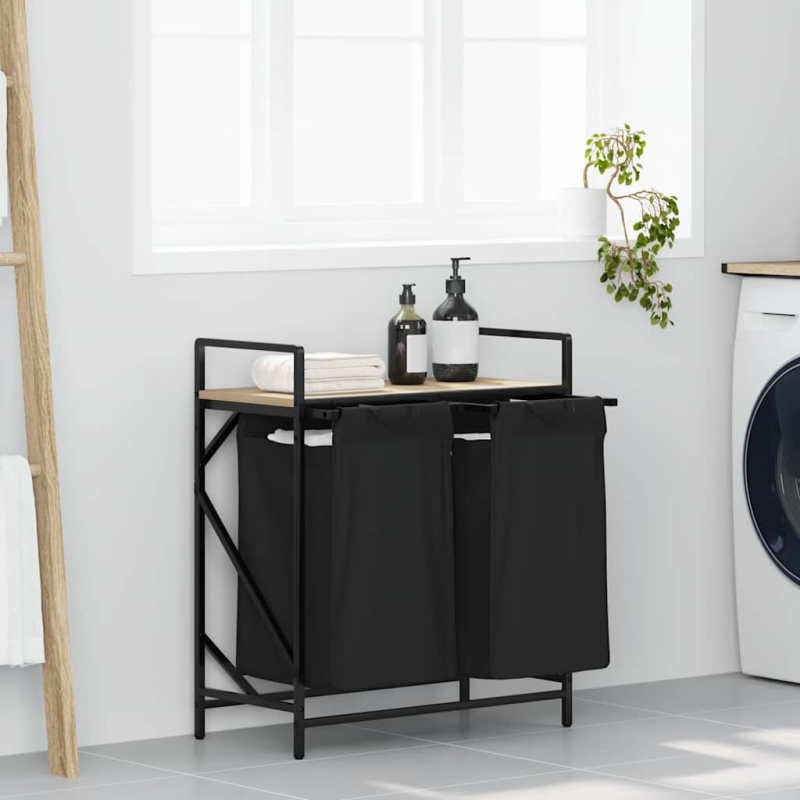 Wäschekorb 2 Fächer mit Ablage Sonoma-Eiche