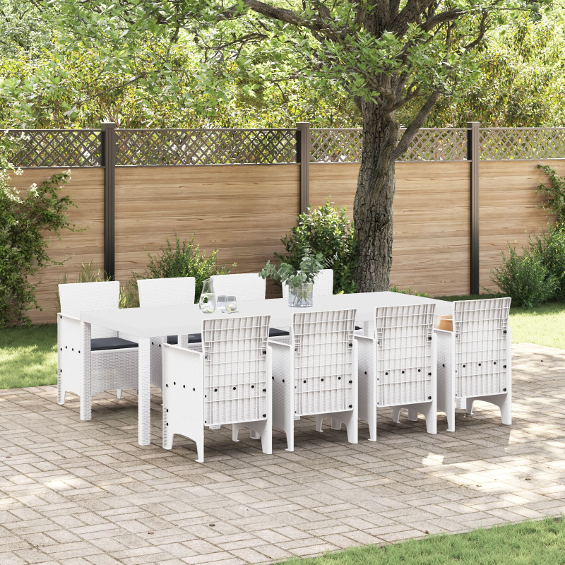 Garten Esszimmer Set 9-teilig Weiß Rattan Langlebig