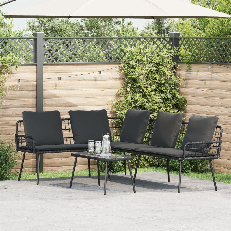 2-teiliges Garten-Sofa-Set mit Kissen Schwarz Poly Rattan
