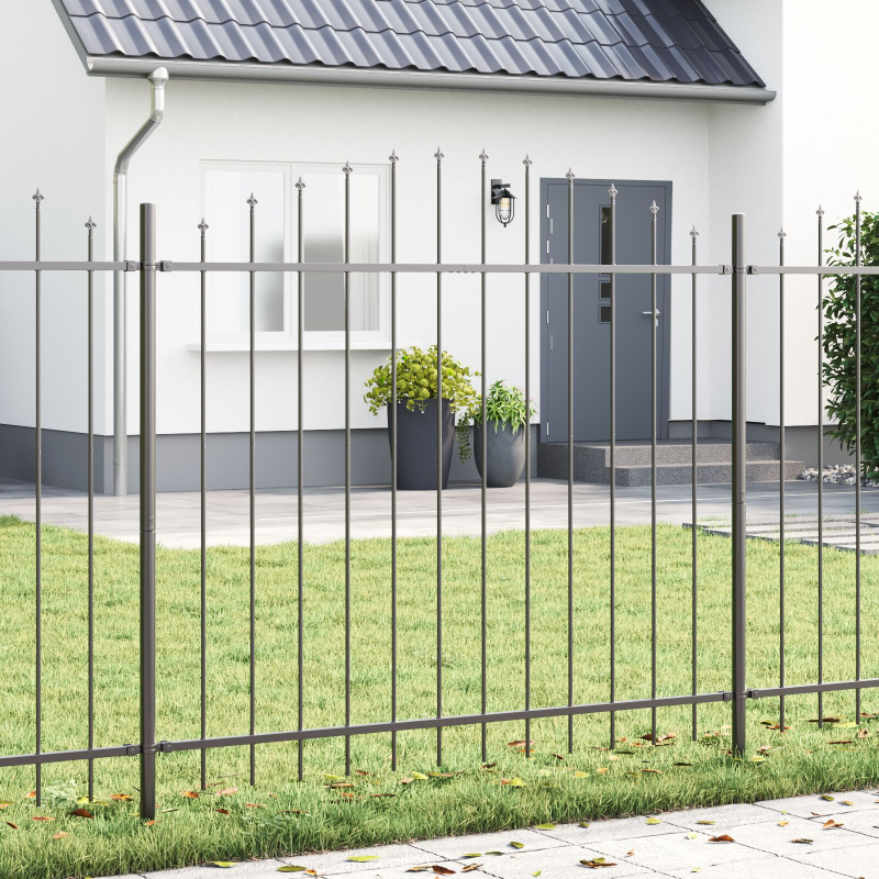 Gartenzaun mit Bogen oben Grau 3,4x1,5 m Stahl