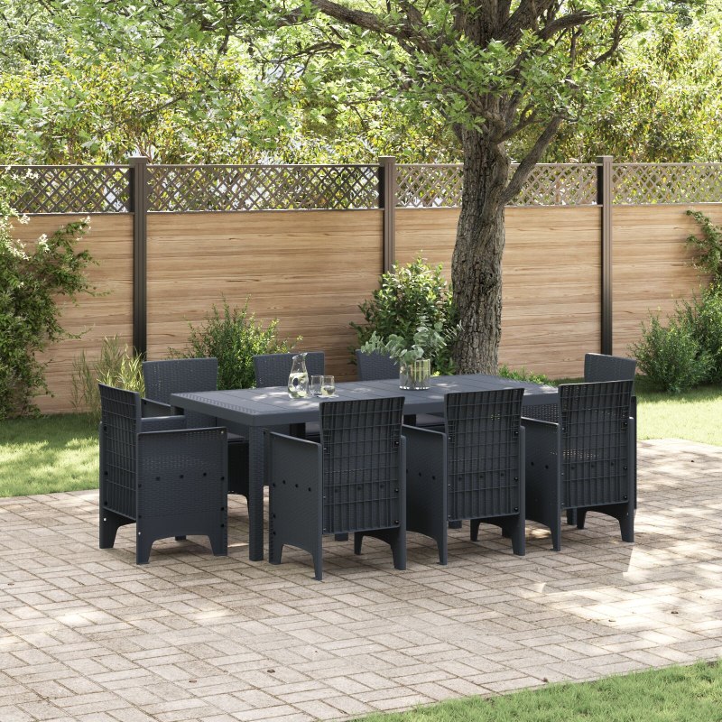 9-teiliges Garten-Essgruppe mit Kissen Anthrazit Poly Rattan