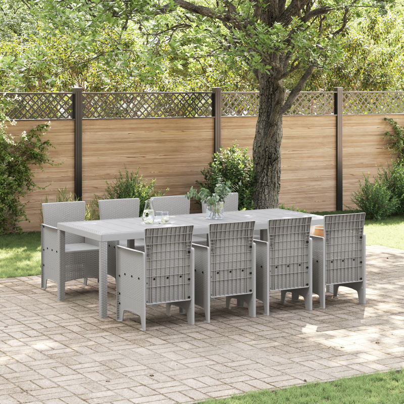 9-teiliges Garten-Essset Grau Poly-Rattan