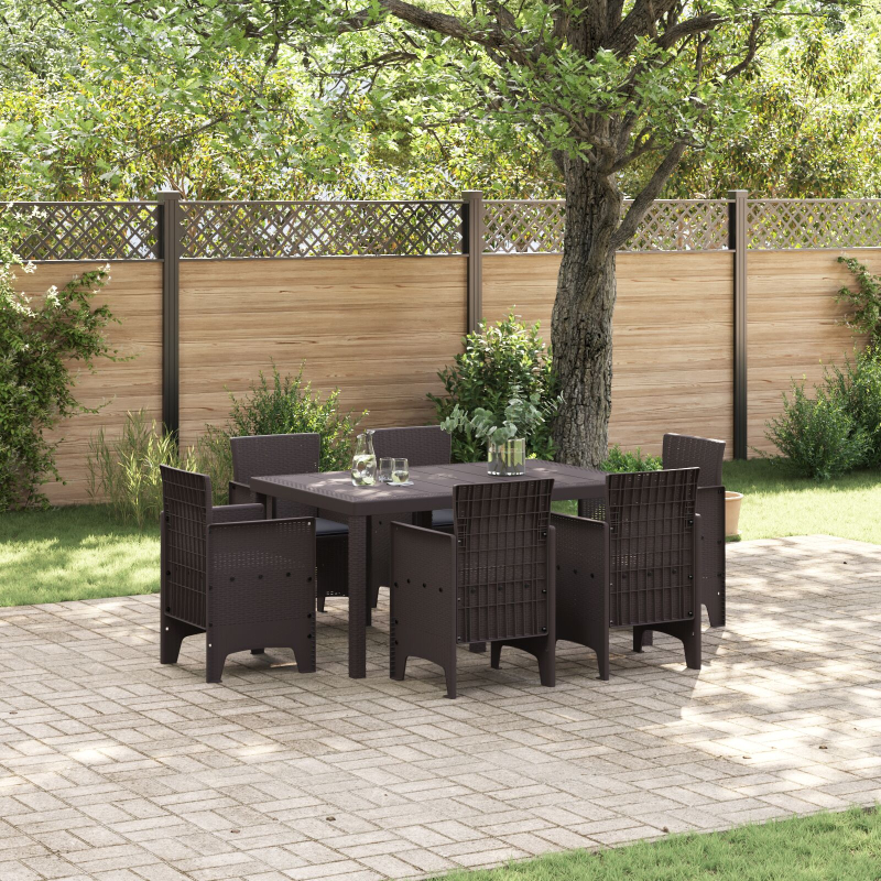 7-teiliges Garten Essset mit Kissen Braun Poly Rattan