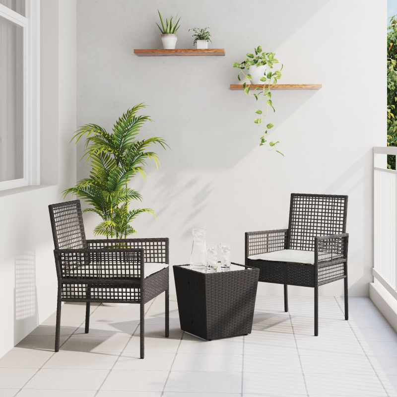 3-teiliges Garten-Bistroset mit Kissen Schwarz Poly Rattan