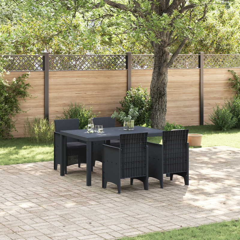 5-teiliges Garten Essset mit Kissen Anthrazit Poly-Rattan