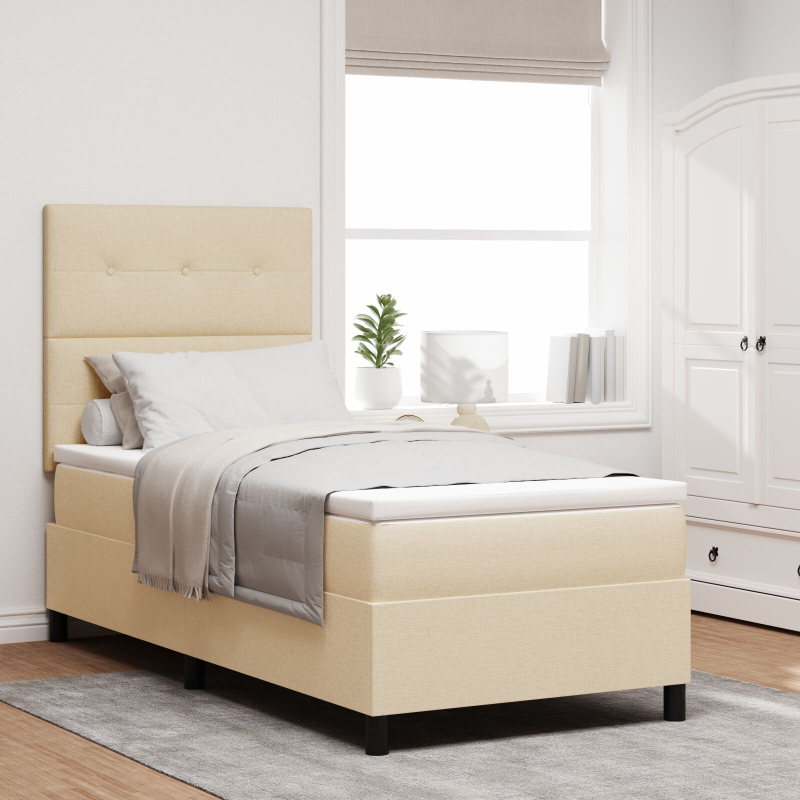 Beige Boxspringbett mit Matratze 90x200 cm aus Stoff