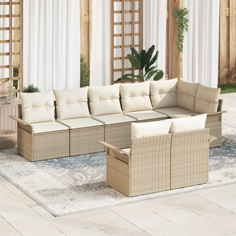 8-teilige Garten Sofa Set mit Kissen Beige Poly Rattan