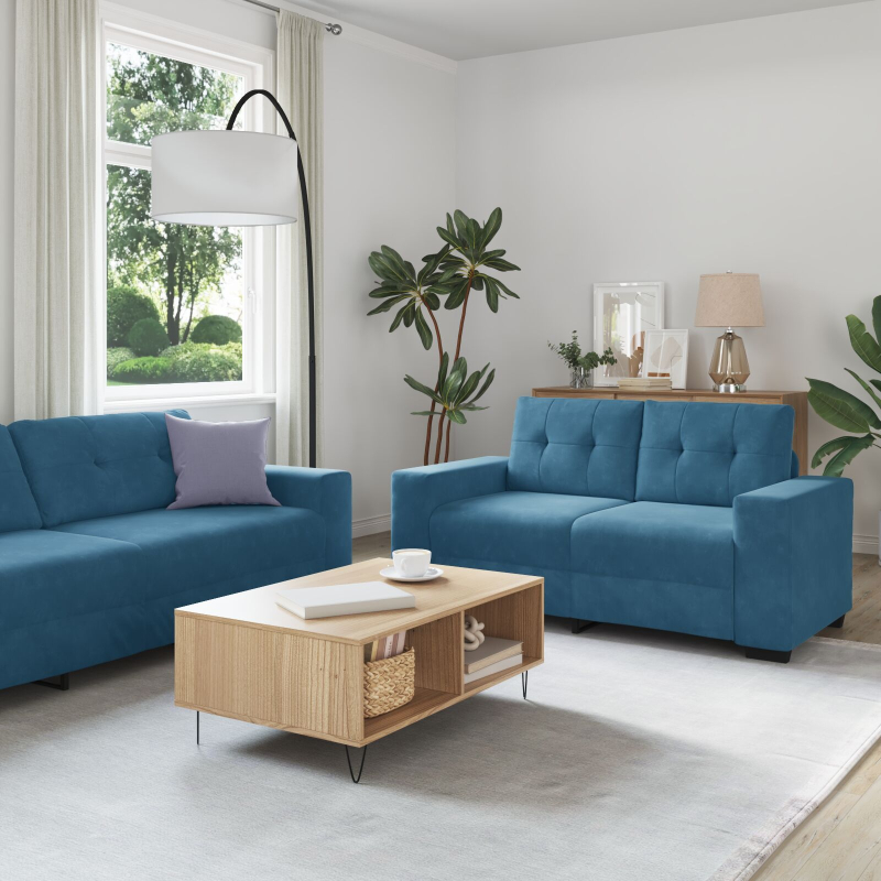 2-teilige Sofaset mit Kissen Blau Samt