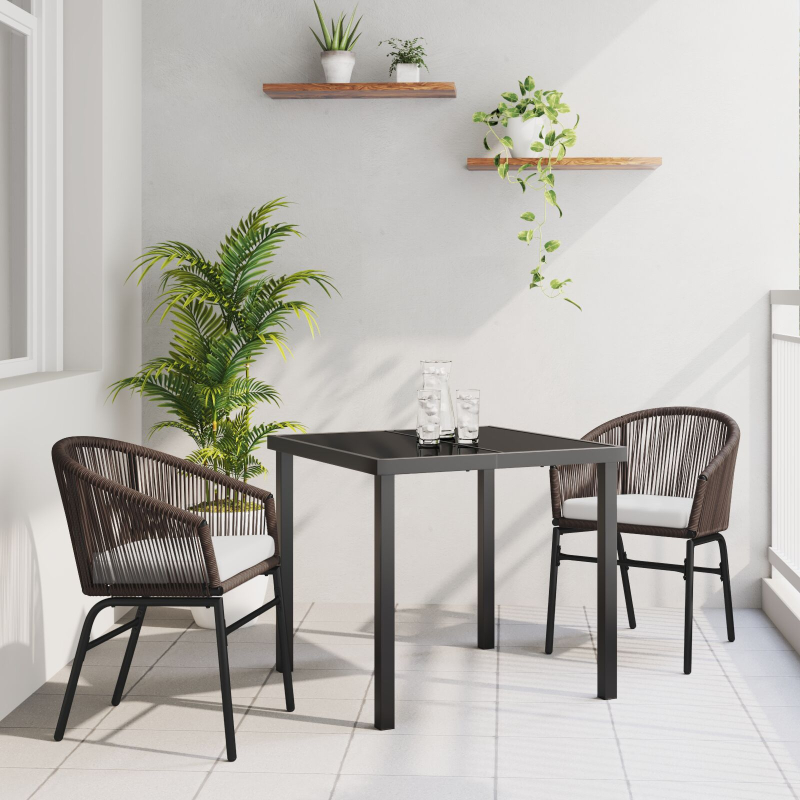 3-teiliges Garten-Essset Braun Poly-Rattan