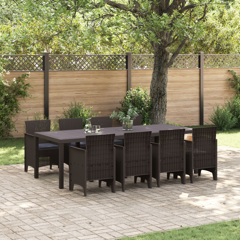 9 Teile Garten Essgruppe mit Kissen Braun Poly-Rattan