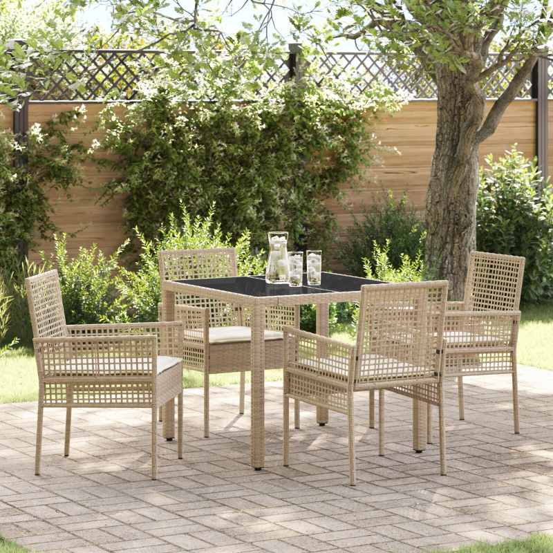 5-teilige Garten-Speisegruppe mit Kissen Beige Poly Rattan
