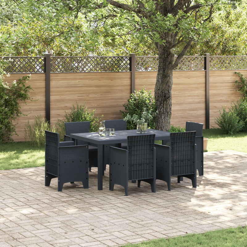 7-teiliges Garten EssSet mit Kissen Anthrazit Poly-Rattan